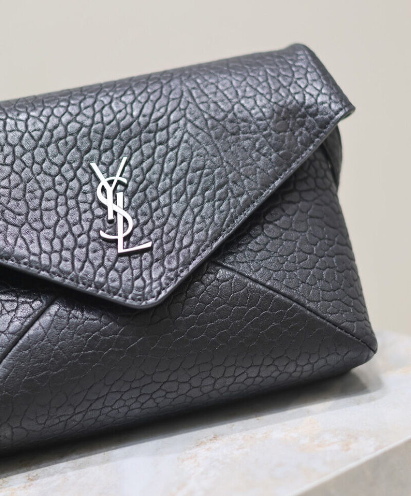 Saint Laurent Cassandre Envelope Messenger In Lambskin Black